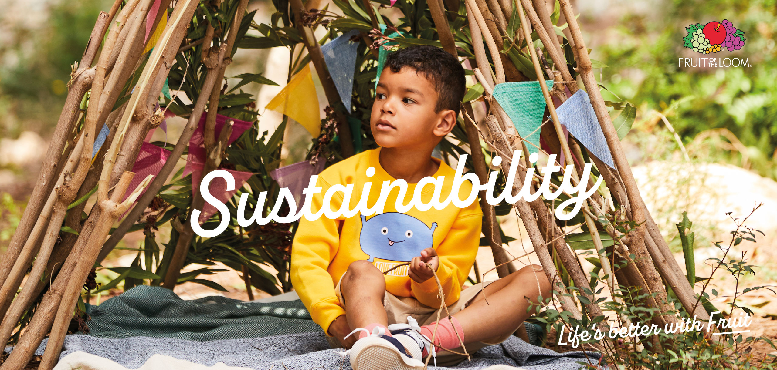 Sustainability. Fruit of the Loom logo. Life’s Better with Fruit.